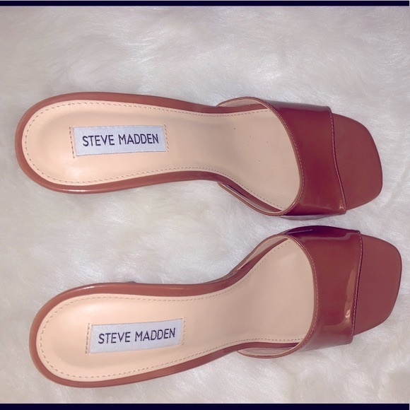 🔥Steve Madden Cognac Brown 🥃 Patent Leather Open-Toe Stiletto Mule | Size 8 - Picture 3 of 8